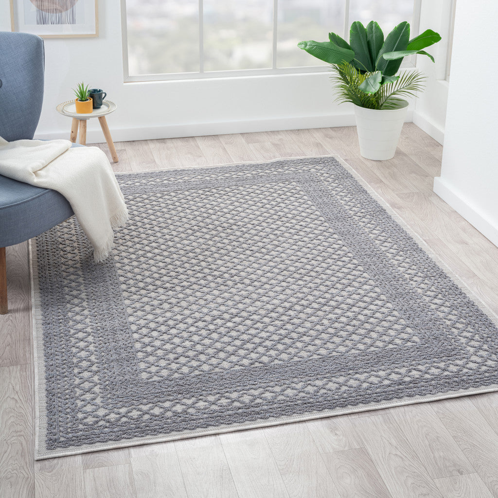 5' X 7' Blue Geometric Indoor Outdoor Area Rug