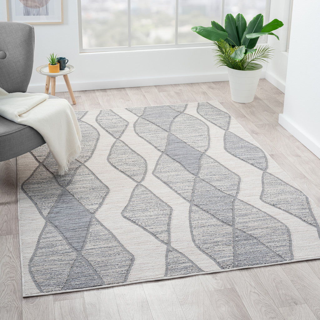 5' X 7' Blue Geometric Indoor Outdoor Area Rug