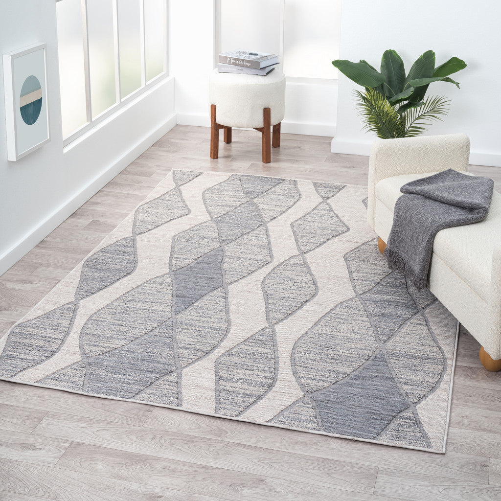 5' X 7' Blue Geometric Indoor Outdoor Area Rug