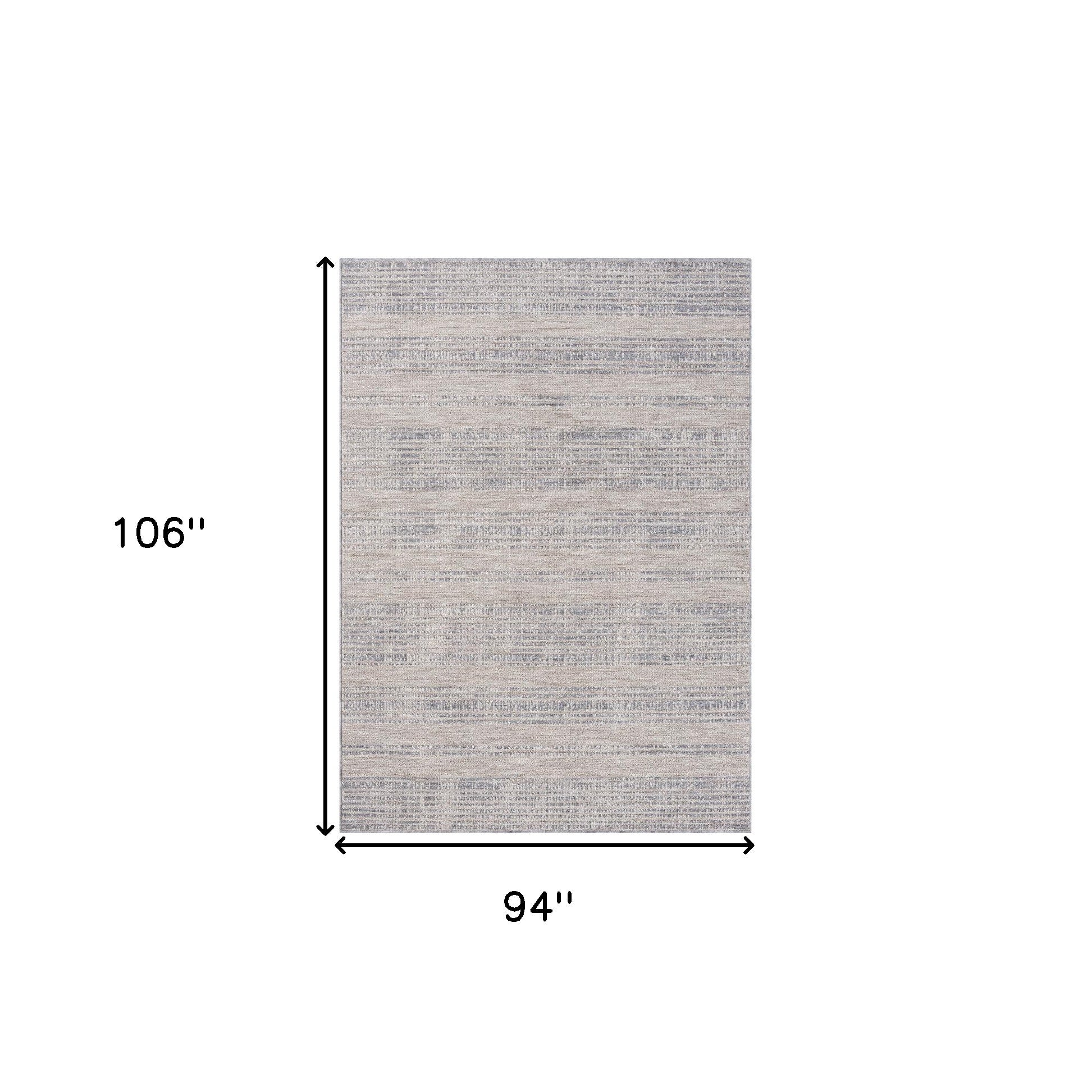 8' X 9' Ivory And Blue Striped Indoor Outdoor Area Rug