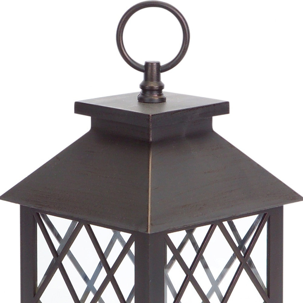 Set Of Three Brown LED Floor Lantern Candle Holder