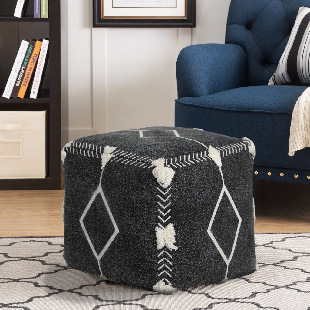 18" Black 100% Cotton Ottoman