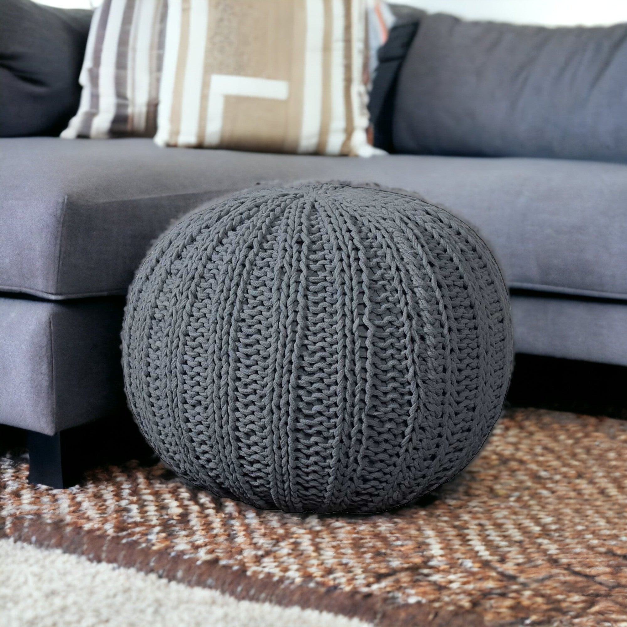 20" Gray 100% Cotton Ottoman