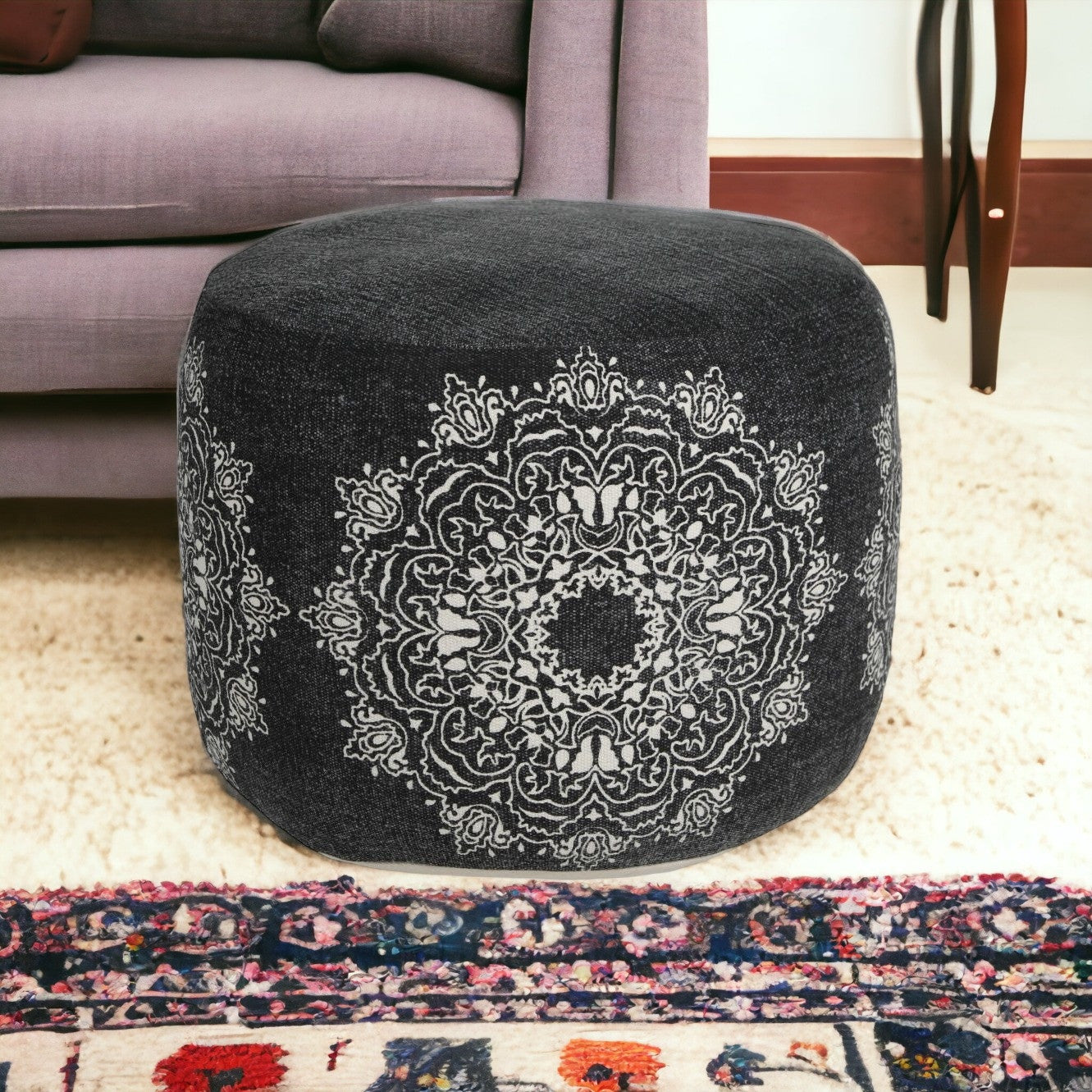 18" Black 100% Cotton Ottoman