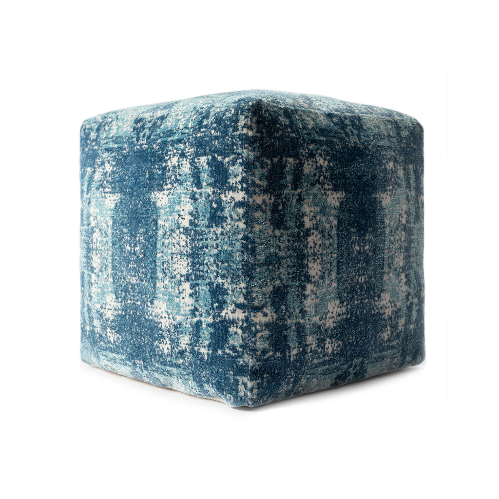 18" Blue Polyester Blend Ottoman