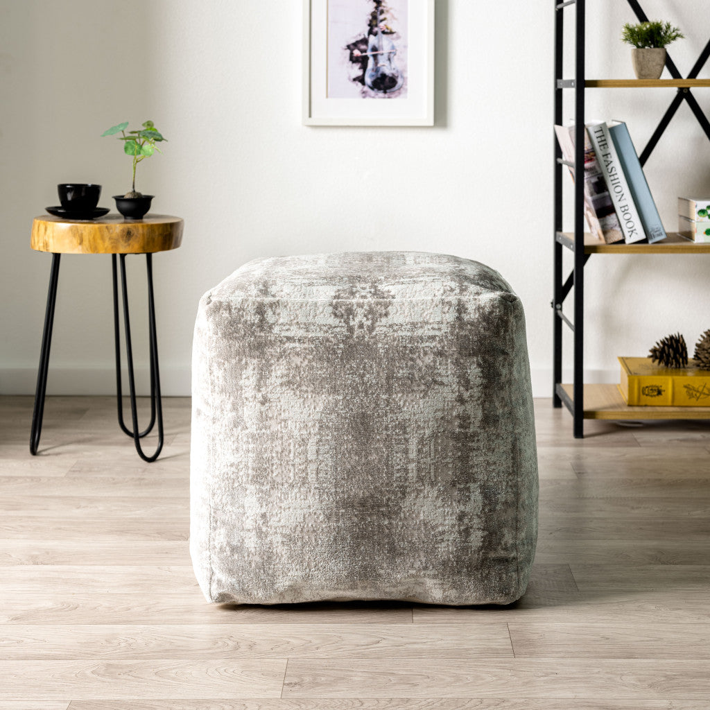 18" Gray Polyester Blend Ottoman