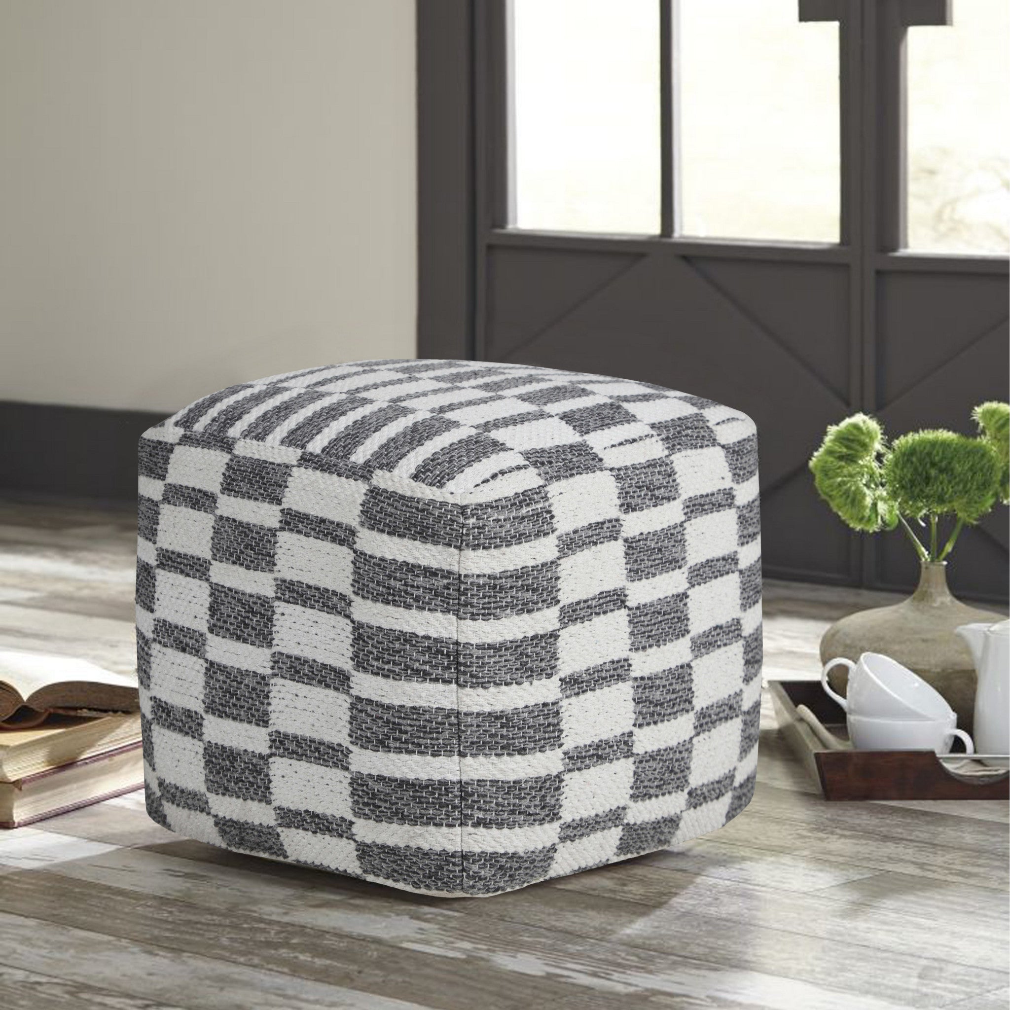 18" Gray 100% Cotton Ottoman