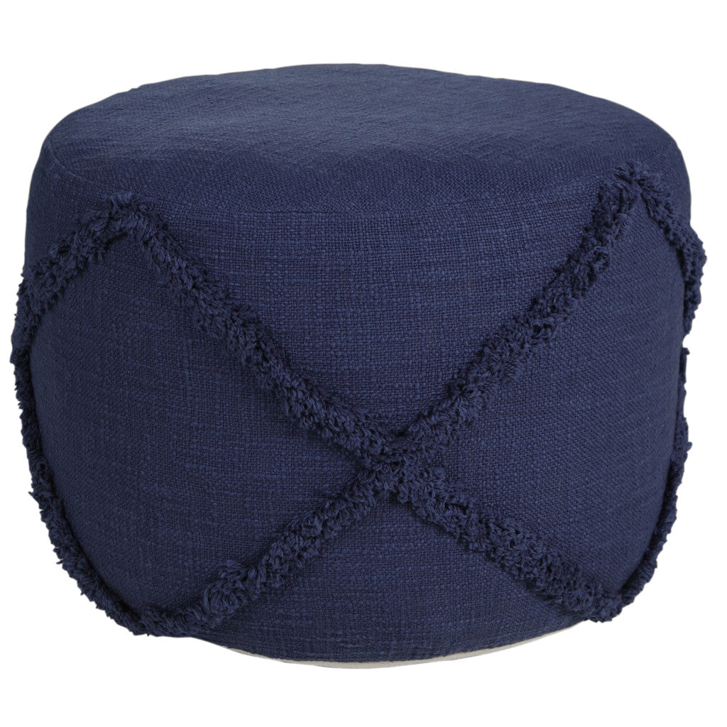 18" Blue 100% Cotton Ottoman