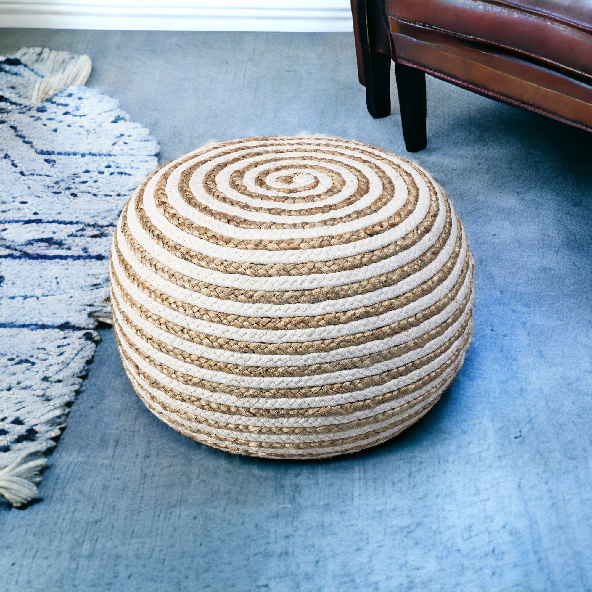 20" White Jute Ottoman