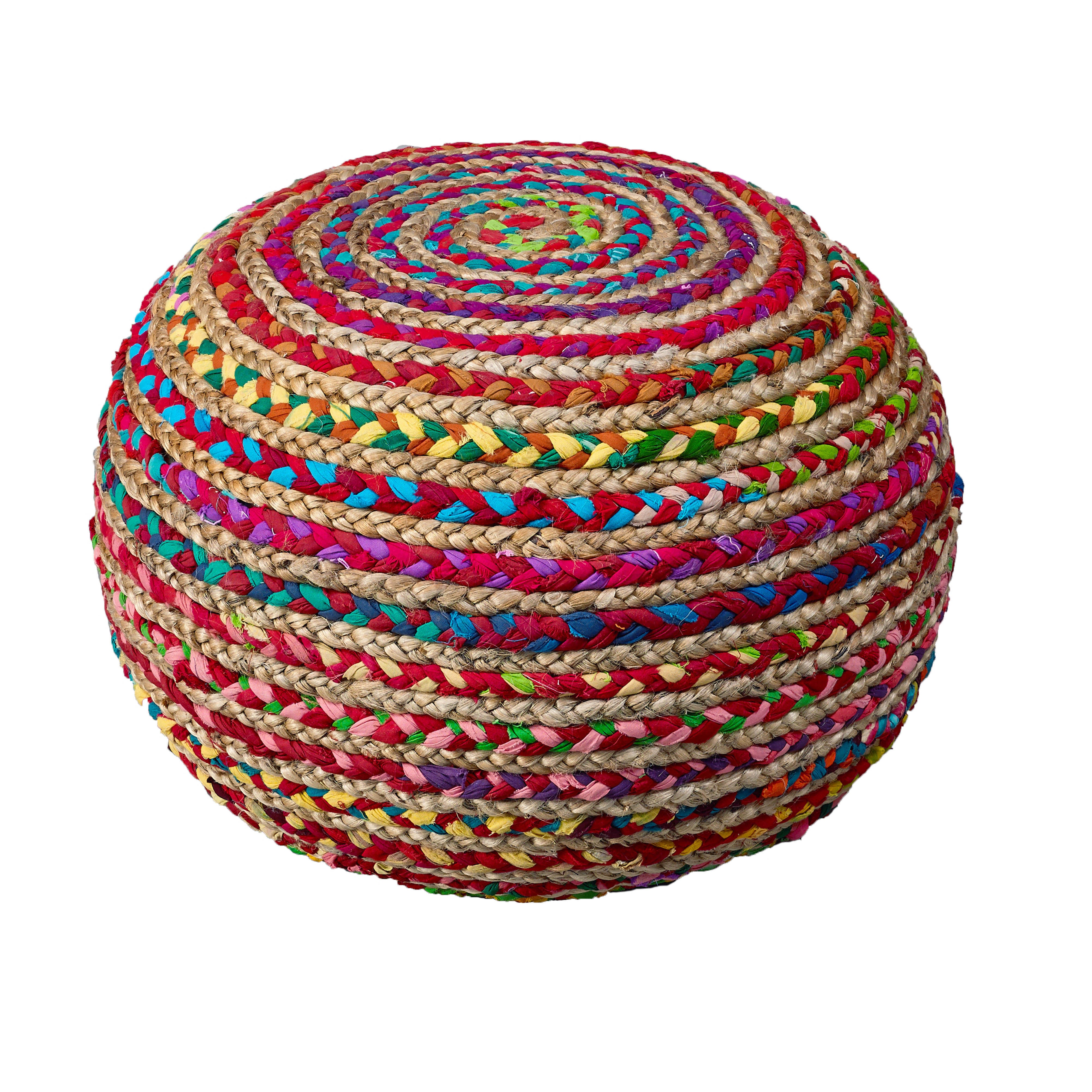 20" Multicolored Jute Ottoman