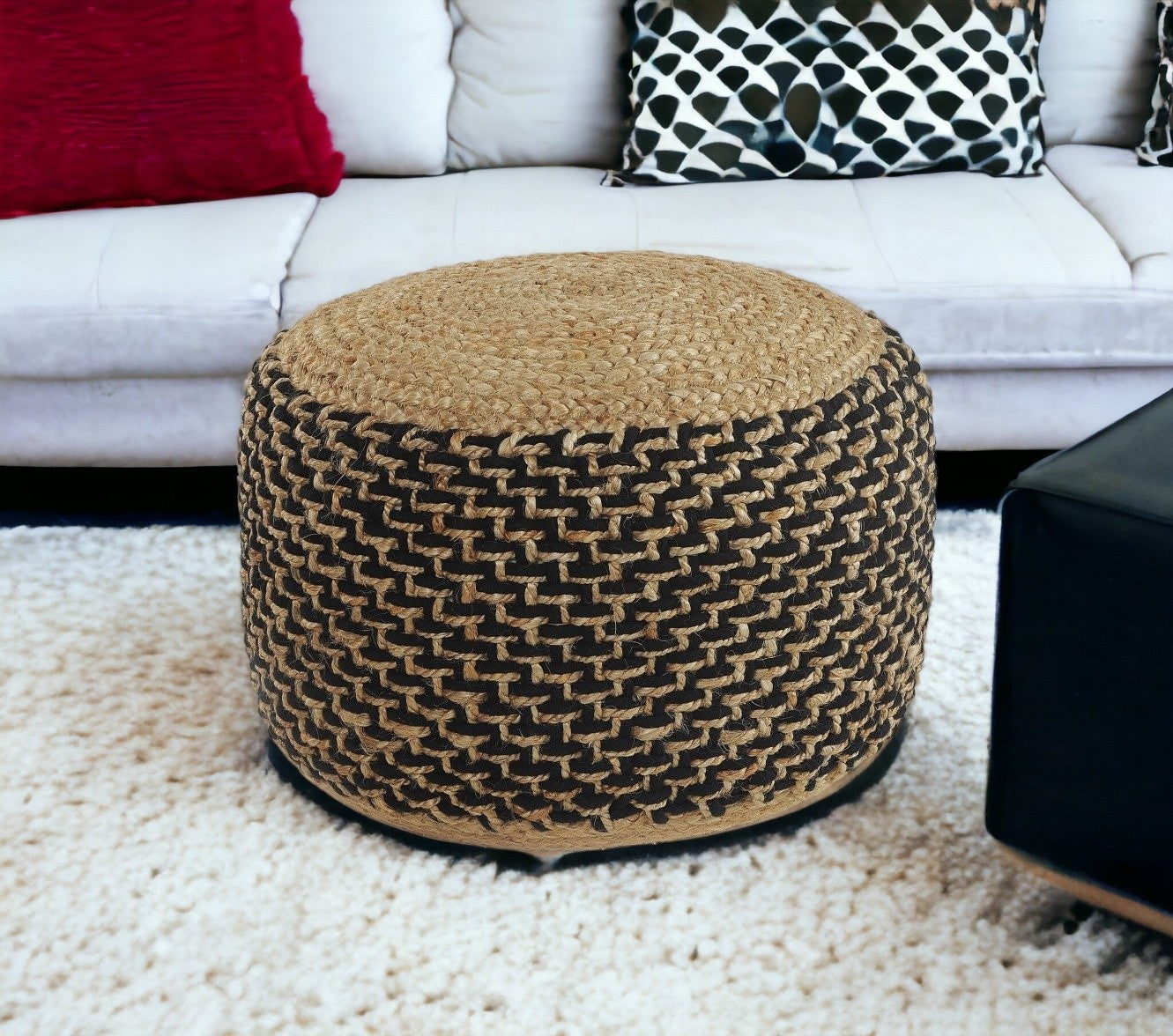 18" Tan Jute Ottoman