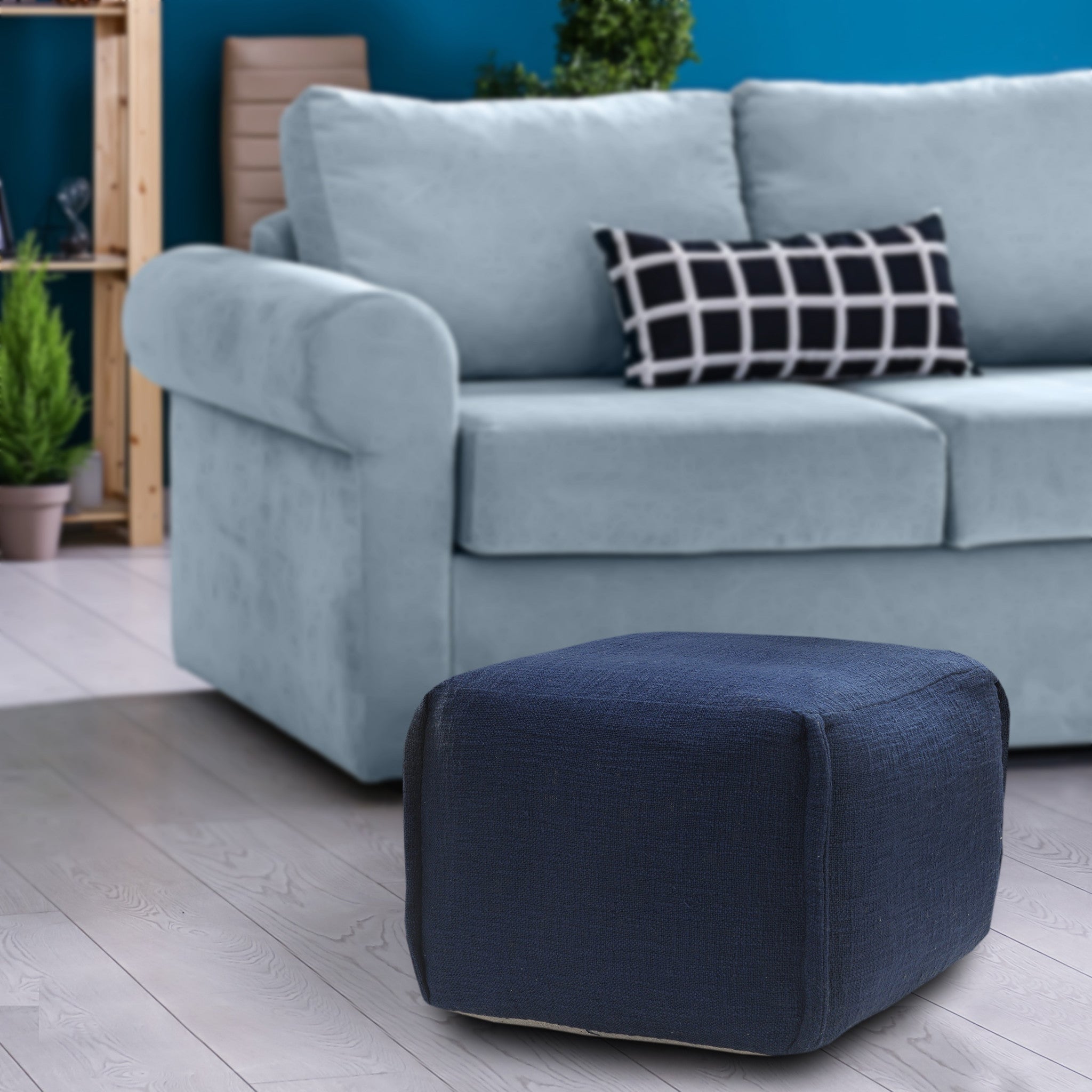 18" Blue 100% Cotton Ottoman