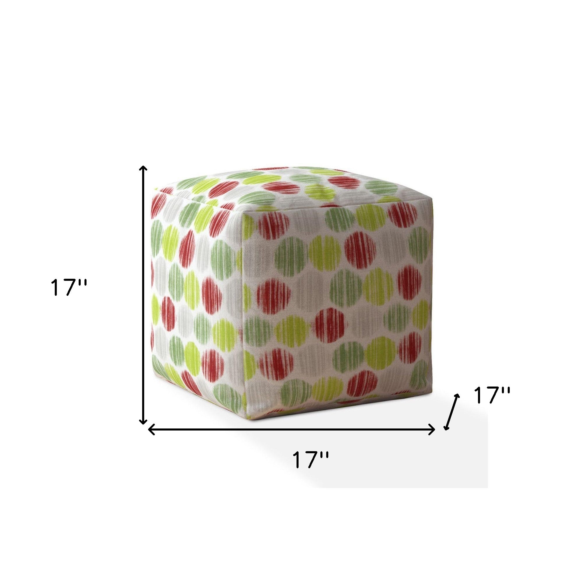 17" Green And White Cotton Polka Dots Pouf Ottoman