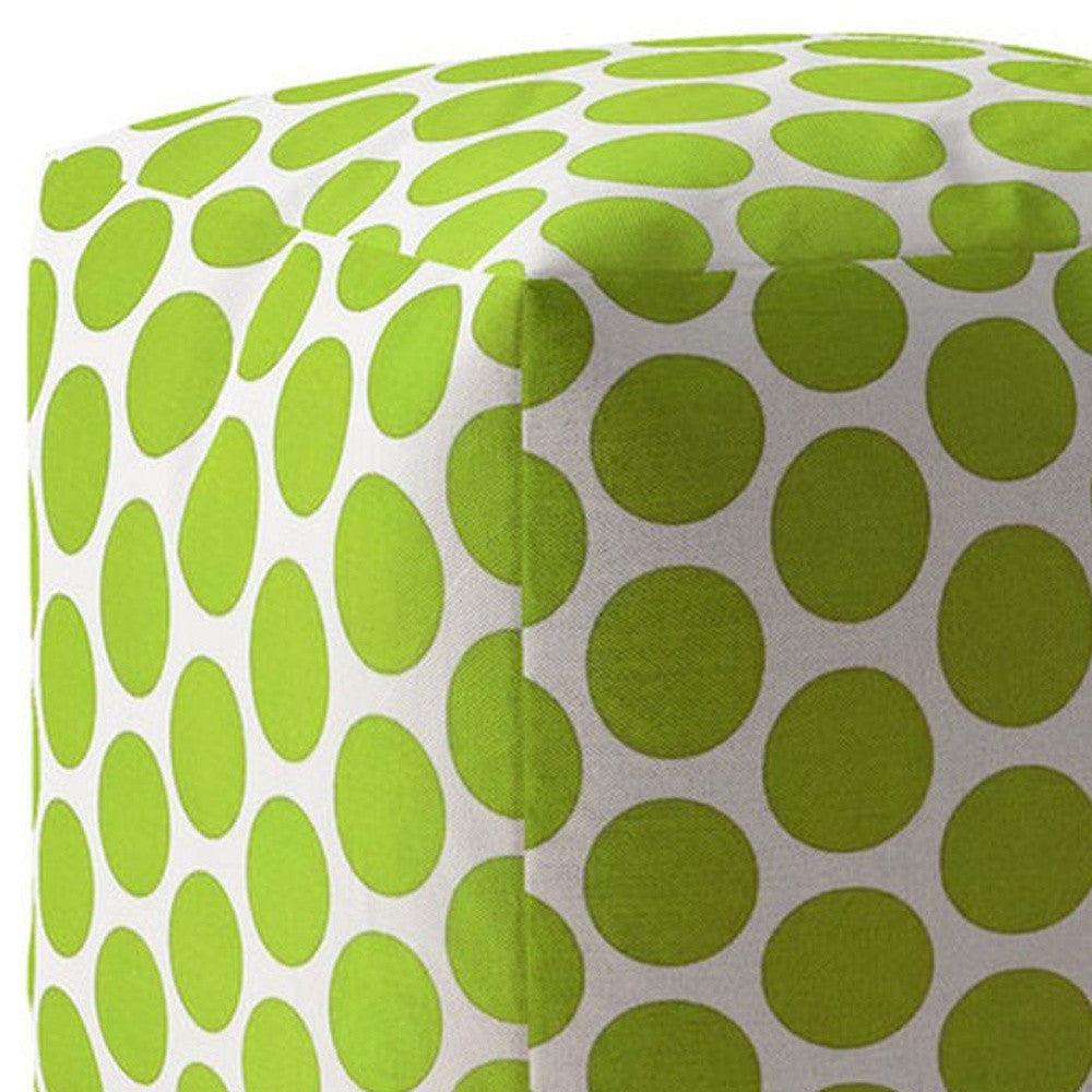 17" Green And White Cotton Polka Dots Pouf Ottoman