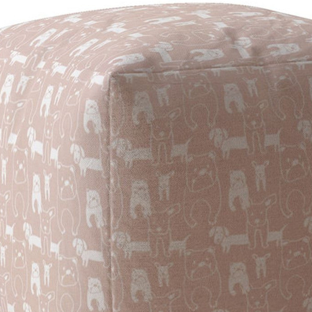 17" Pink Cotton Animal Print Pouf Ottoman