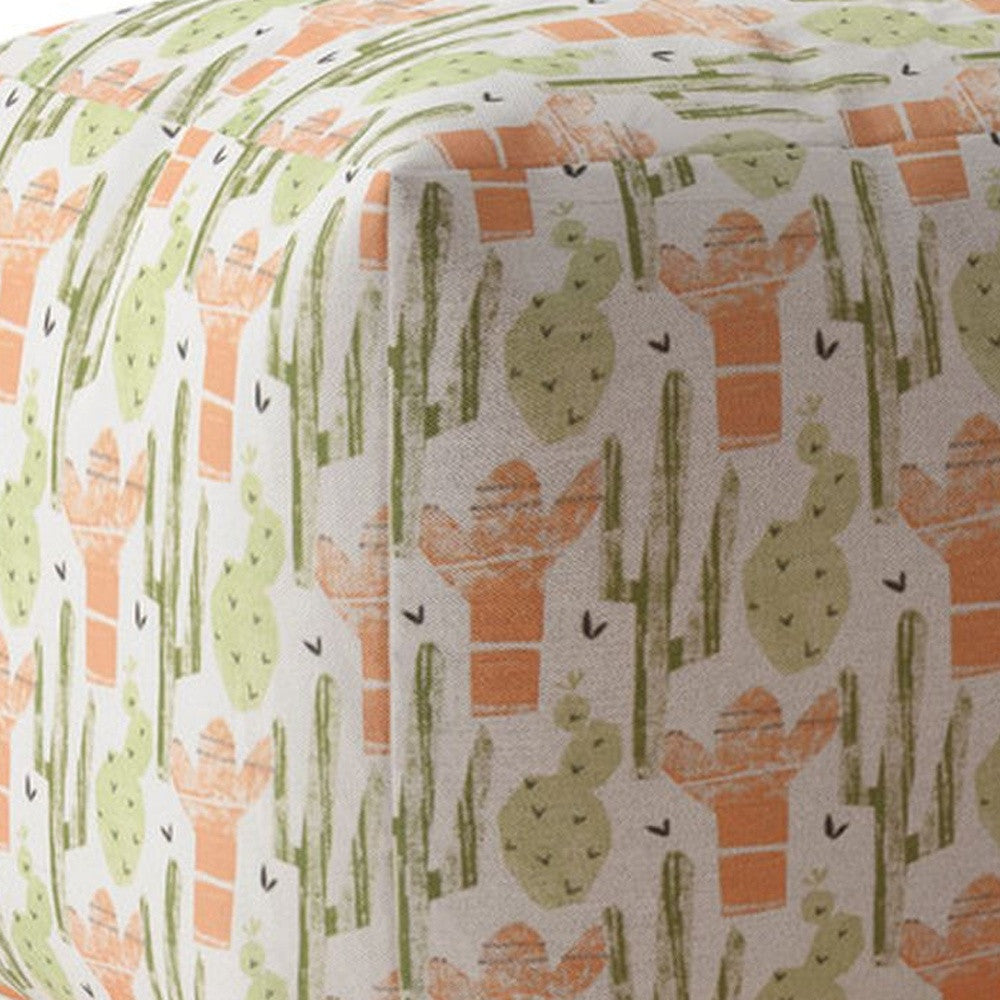 17" Orange Cotton Cactus Pouf Ottoman