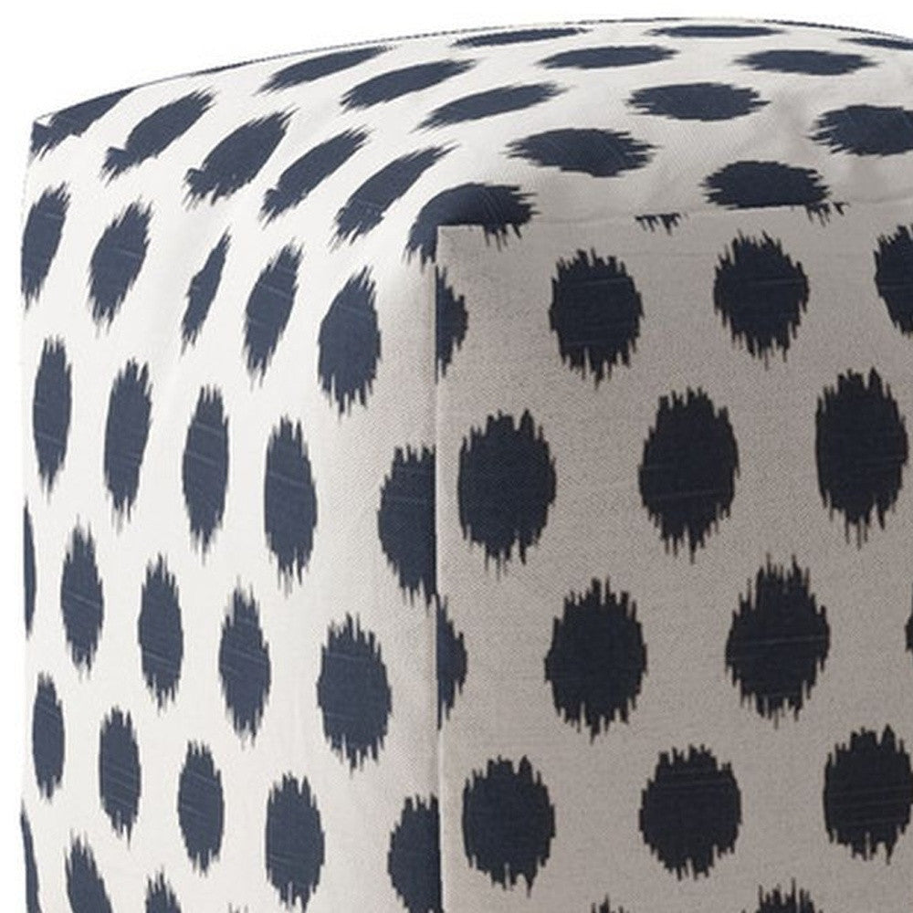 17" Blue And White Canvas Polka Dots Pouf Ottoman