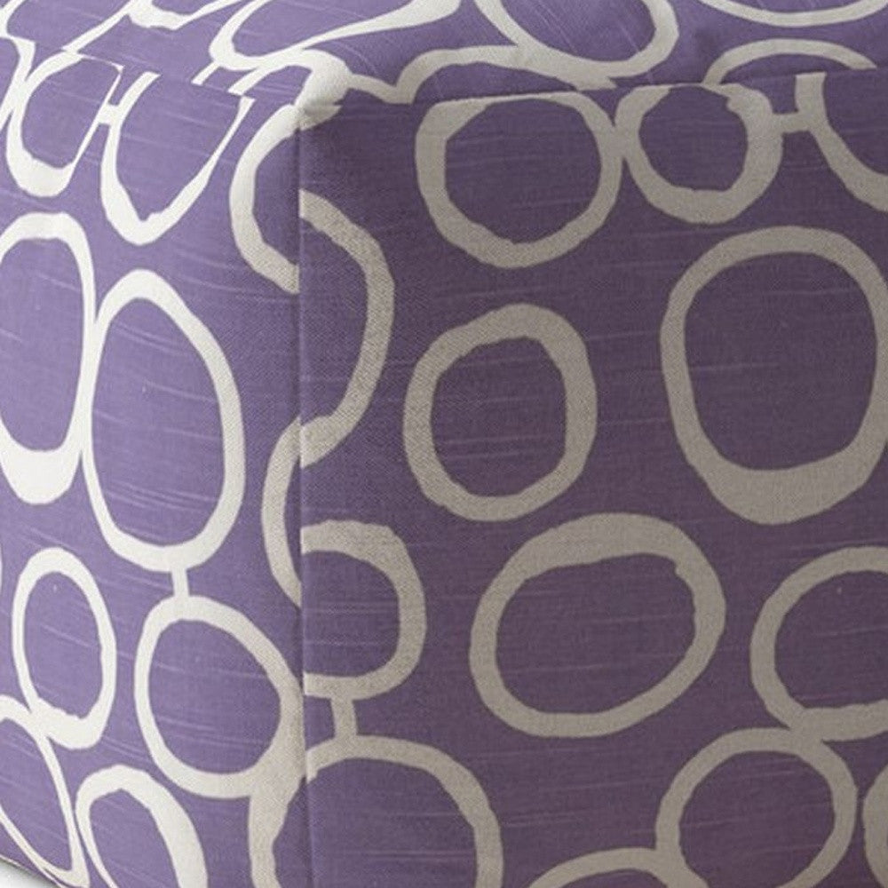 17" Purple And White Cotton Abstract Pouf Cover