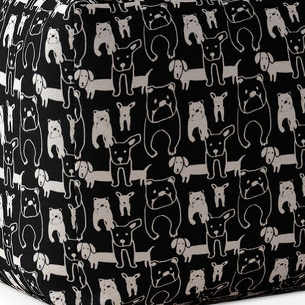 17" Black And White Cotton Dog Pouf Cover