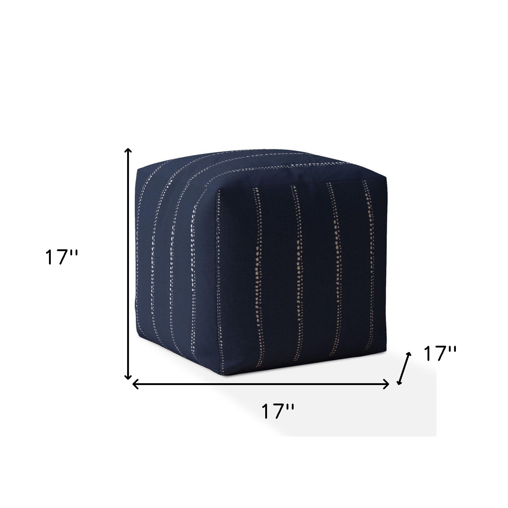 17" Blue Cotton Striped Pouf Cover