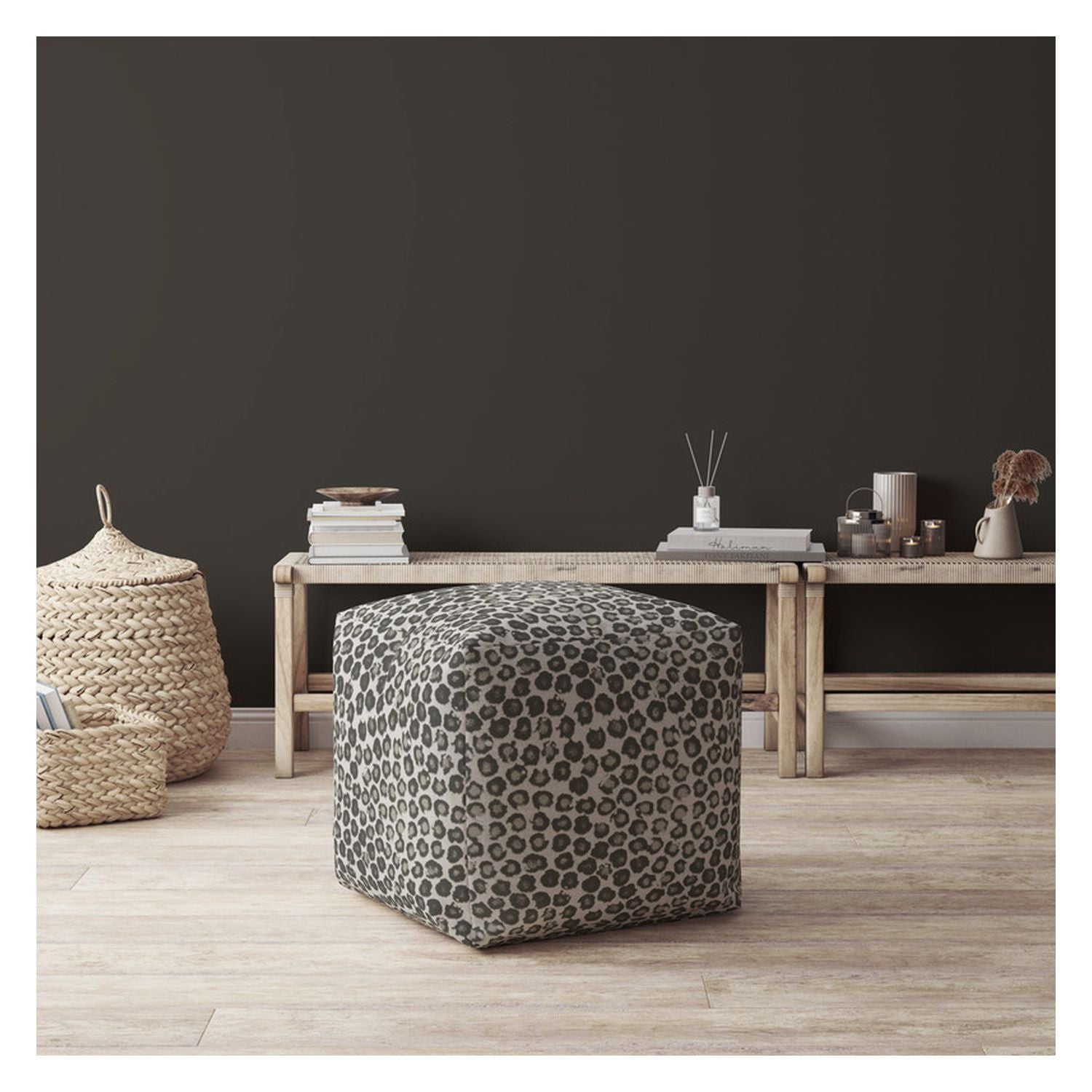 17" Beige Flax Abstract Pouf Cover