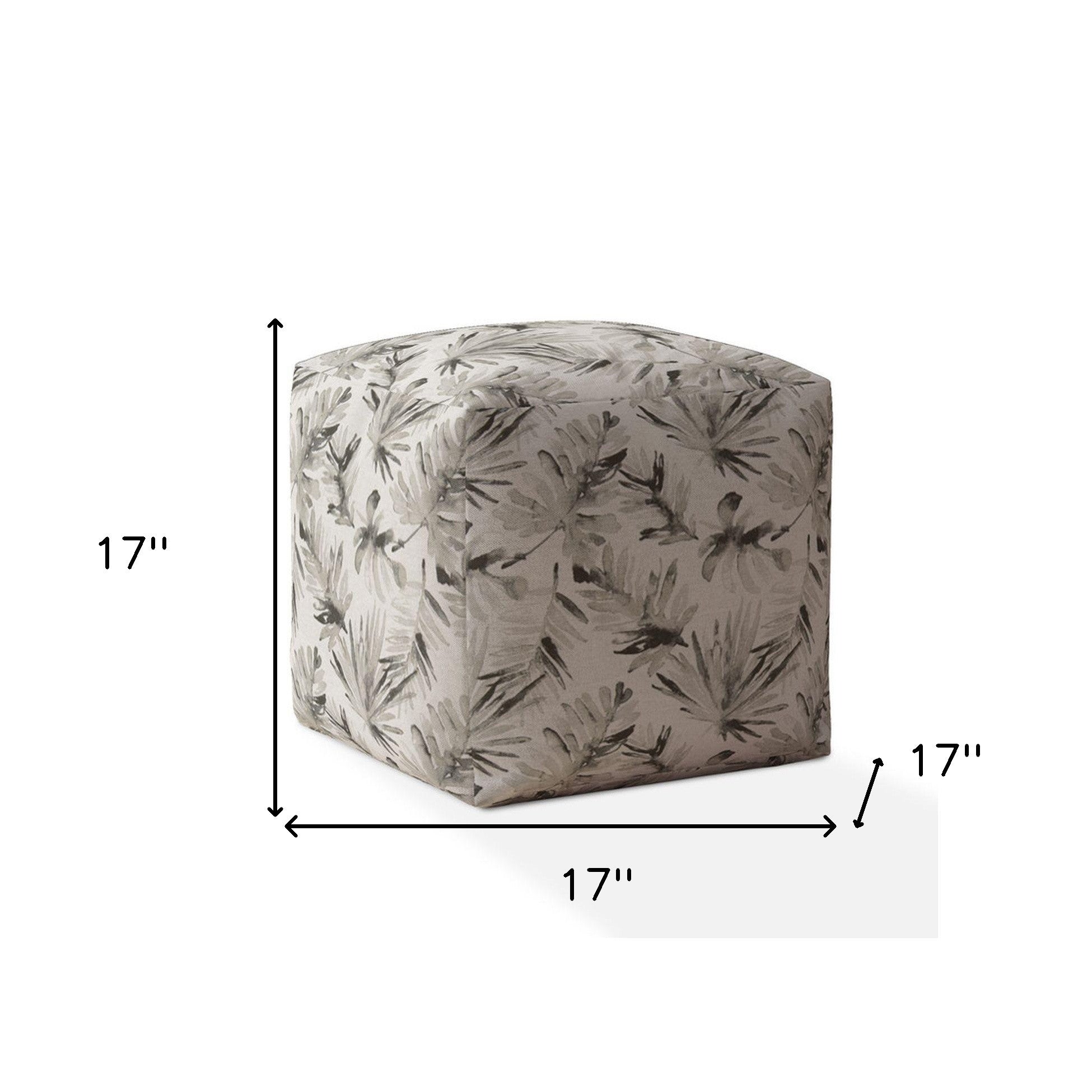 17" Beige Flax Floral Pouf Cover