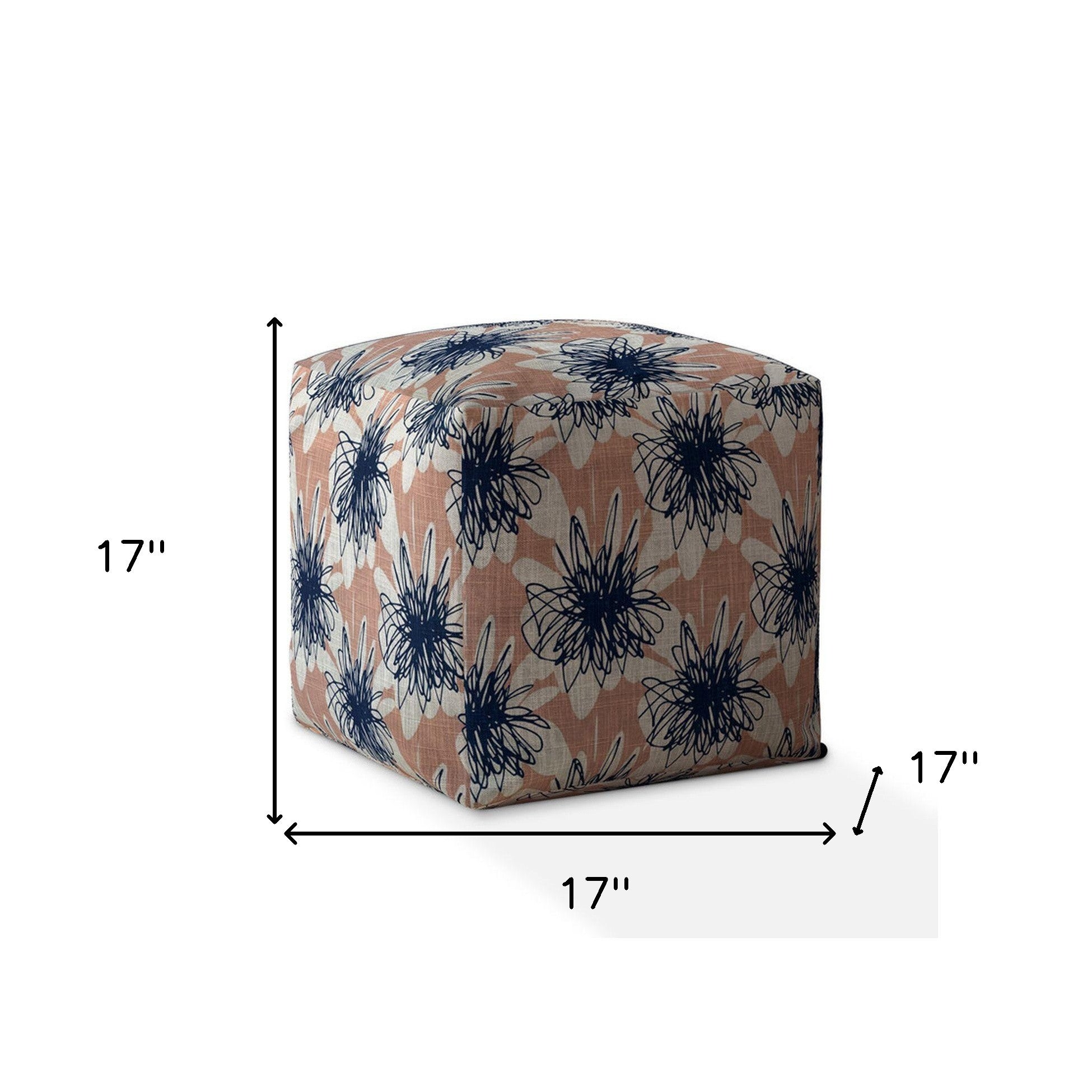 17" Pink And Blue Canvas Floral Pouf Cover