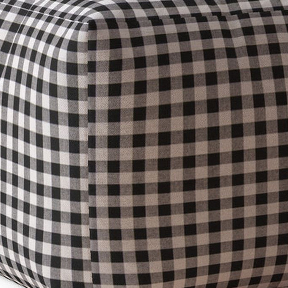 17" Black And Gray Cotton Gingham Pouf Cover