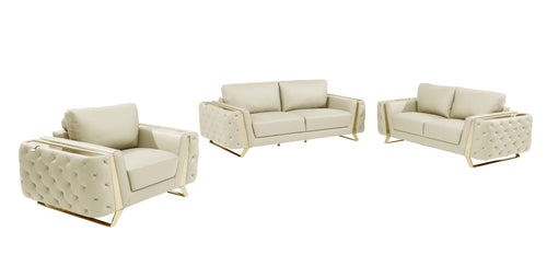 Three Piece Beige Genuine Leather Six Person Seating Set