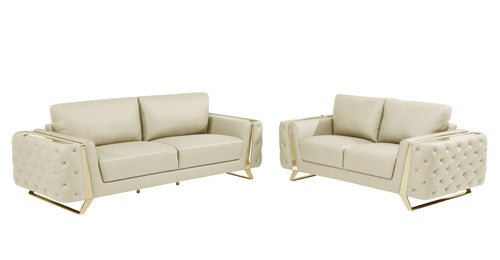 Two Piece Beige Genuine Leather Five Person Seating Set