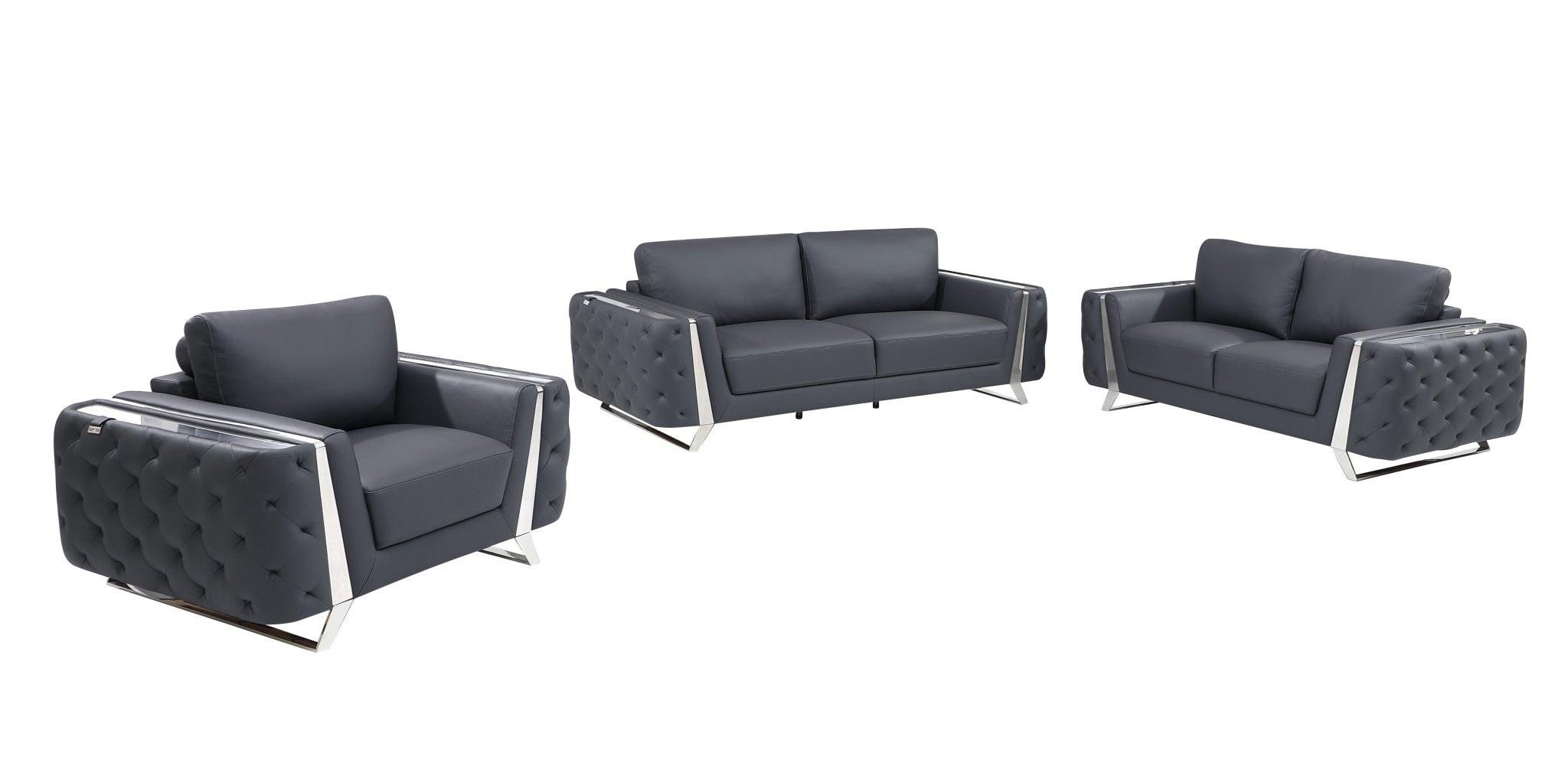 Three Piece Dark Gray Genuine Leather Six Person Seating Set