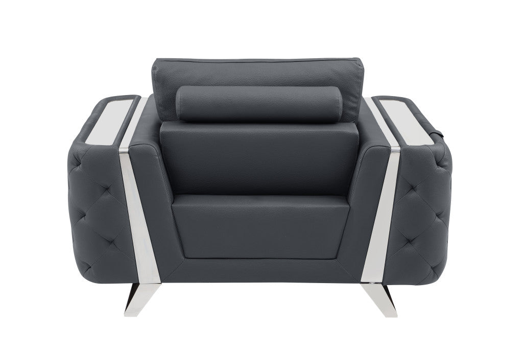 Three Piece Dark Gray Genuine Leather Six Person Seating Set