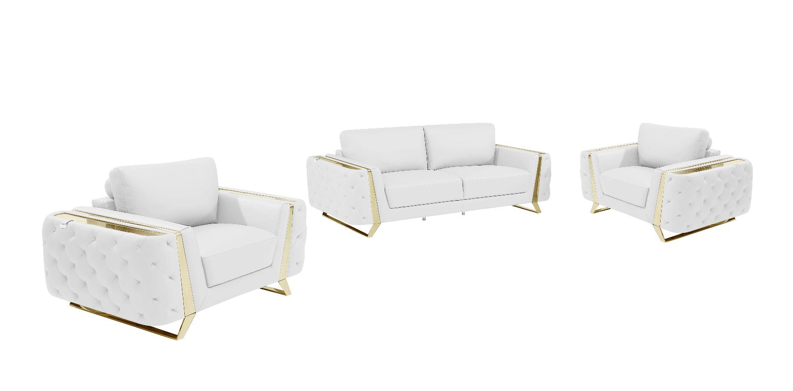 Three Piece White Genuine Leather Six Person Seating Set