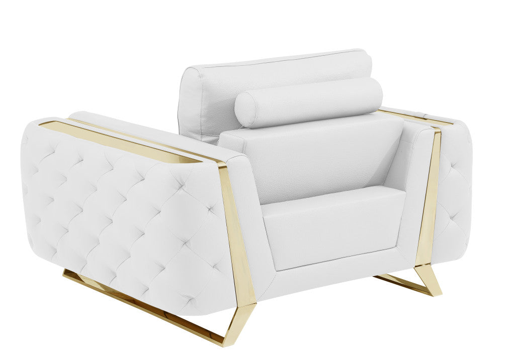 Three Piece White Genuine Leather Six Person Seating Set