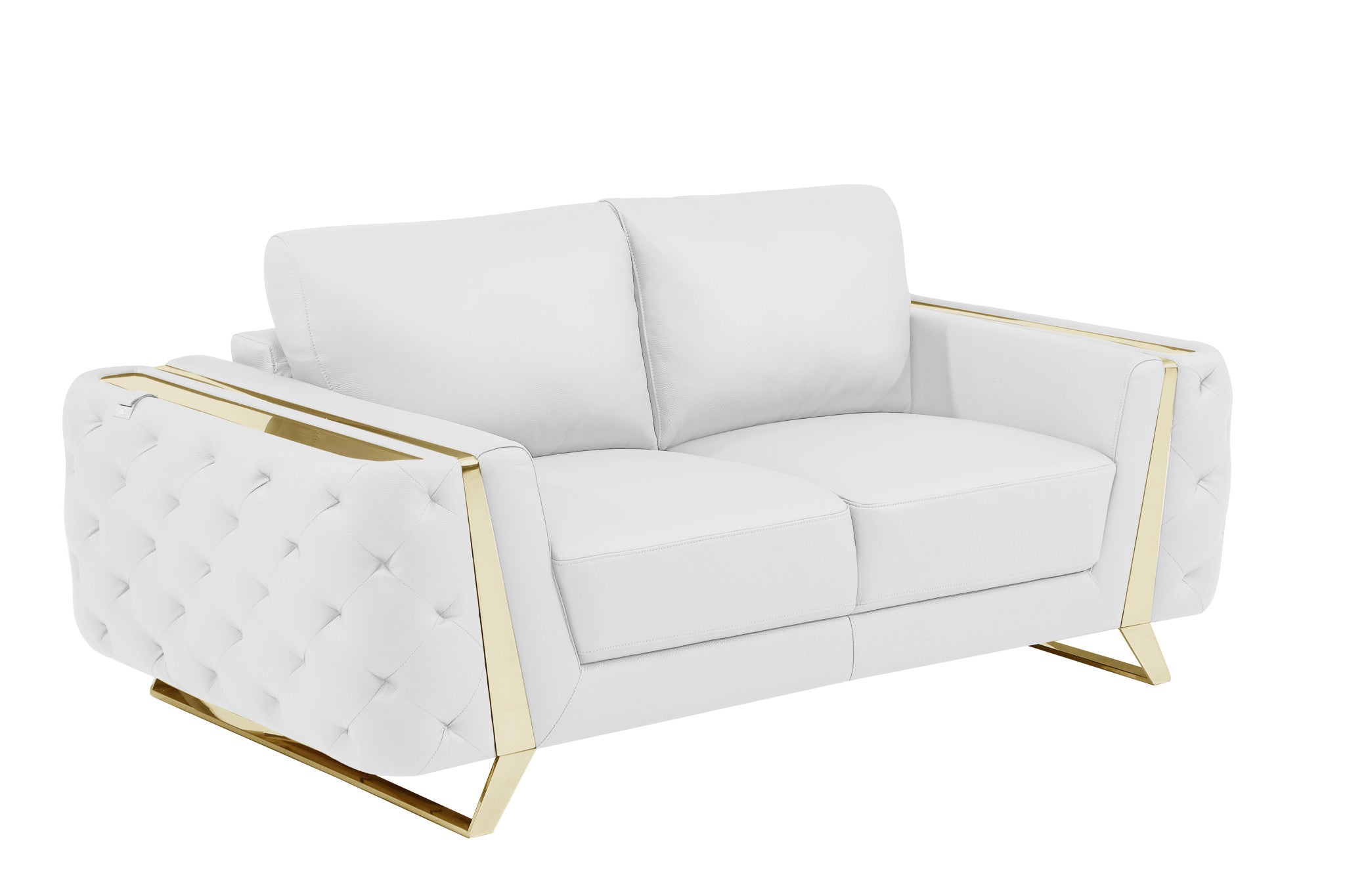 Two Piece White Genuine Leather Five Person Seating Set