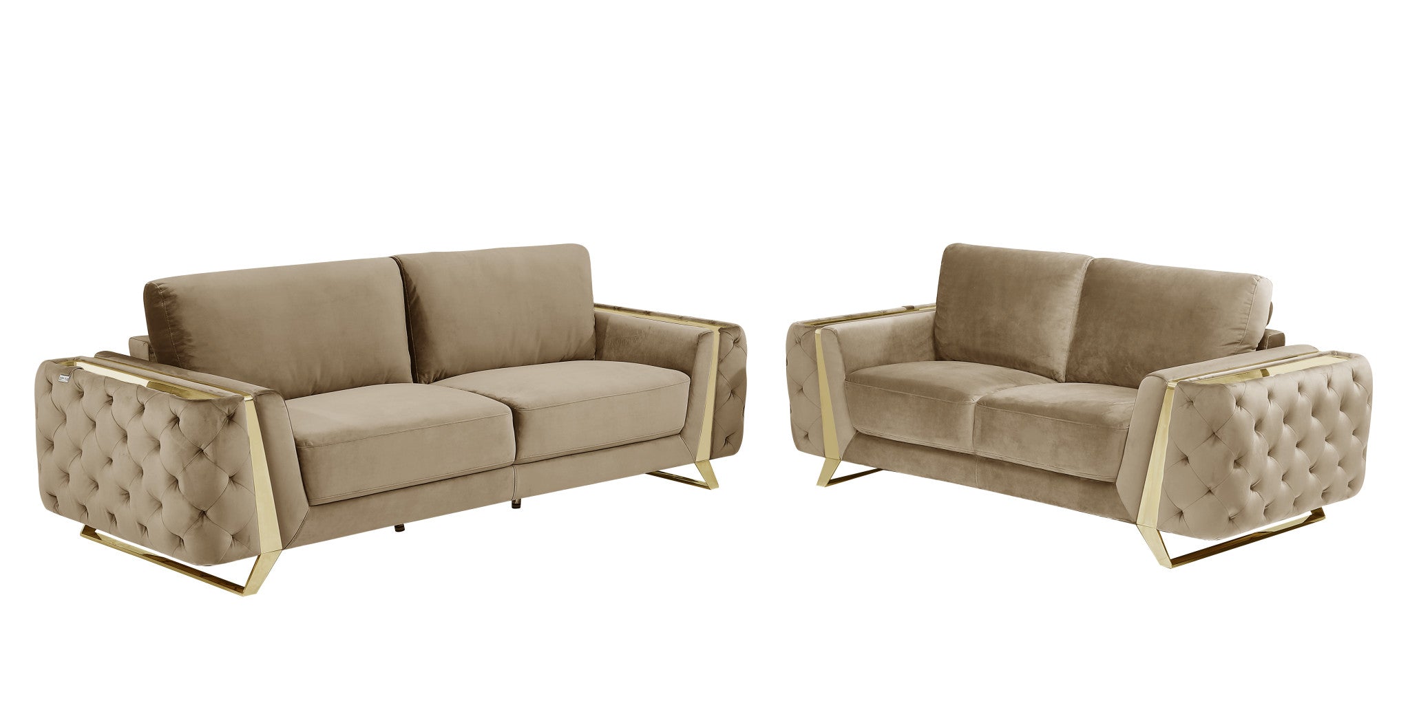 Two Piece Beige Velvet Five Person Seating Set