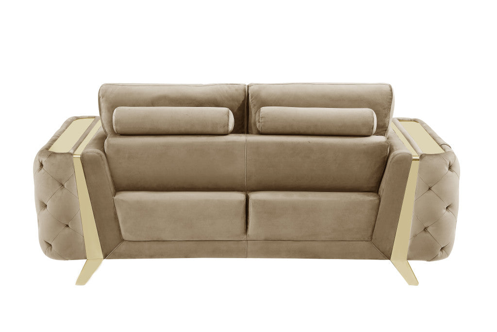 Two Piece Beige Velvet Five Person Seating Set