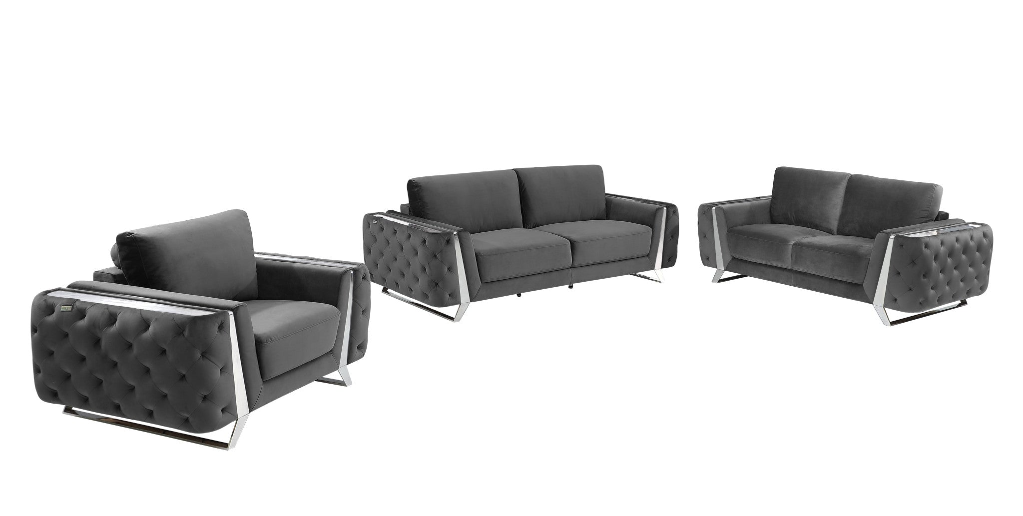 Three Piece Dark Gray Velvet Six Person Seating Set