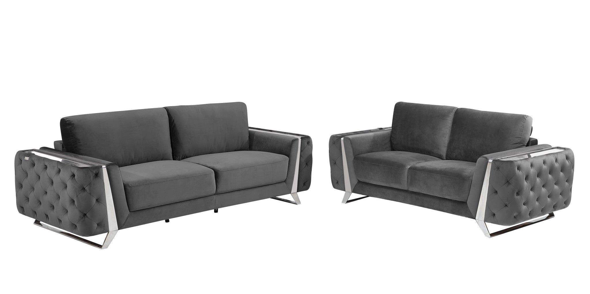 Two Piece Dark Gray Velvet Five Person Seating Set