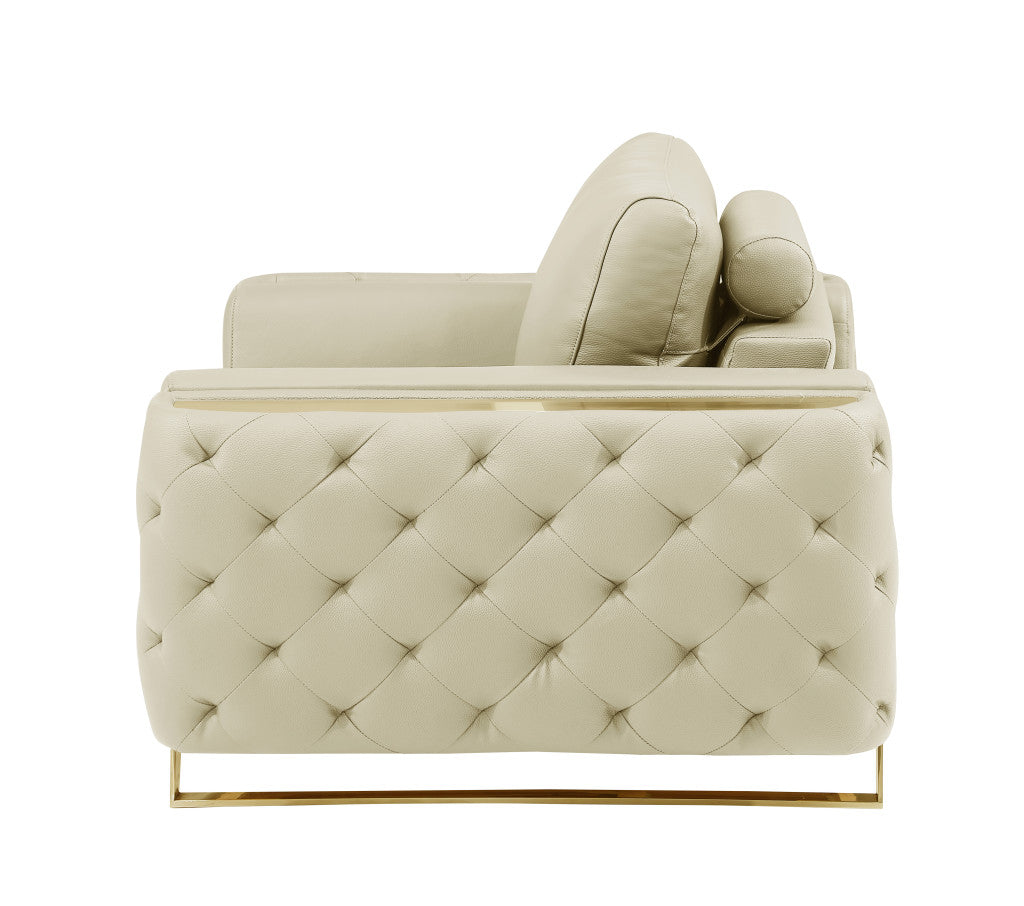 72" Beige And Gold Genuine Leather Love Seat