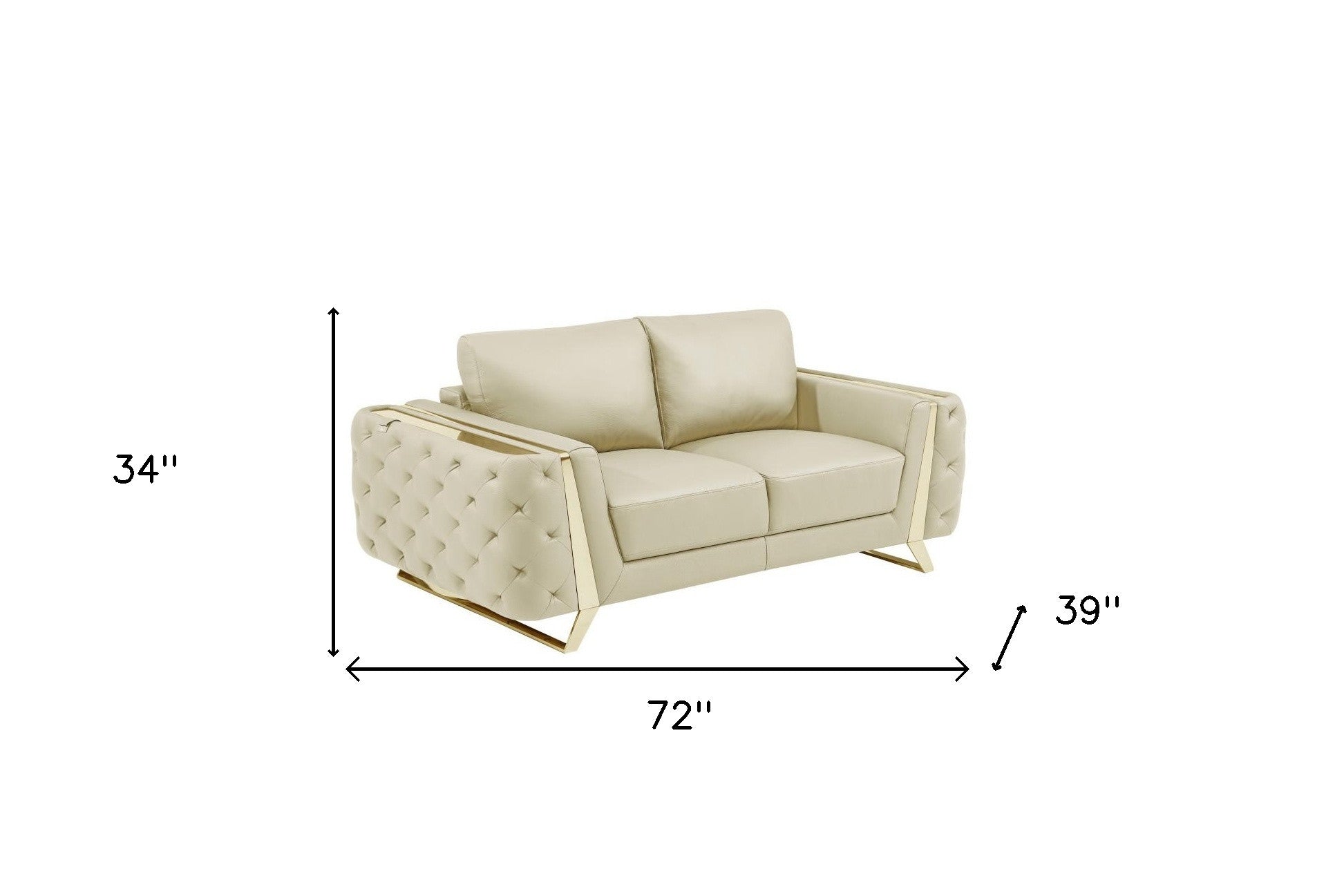 72" Beige And Gold Genuine Leather Love Seat