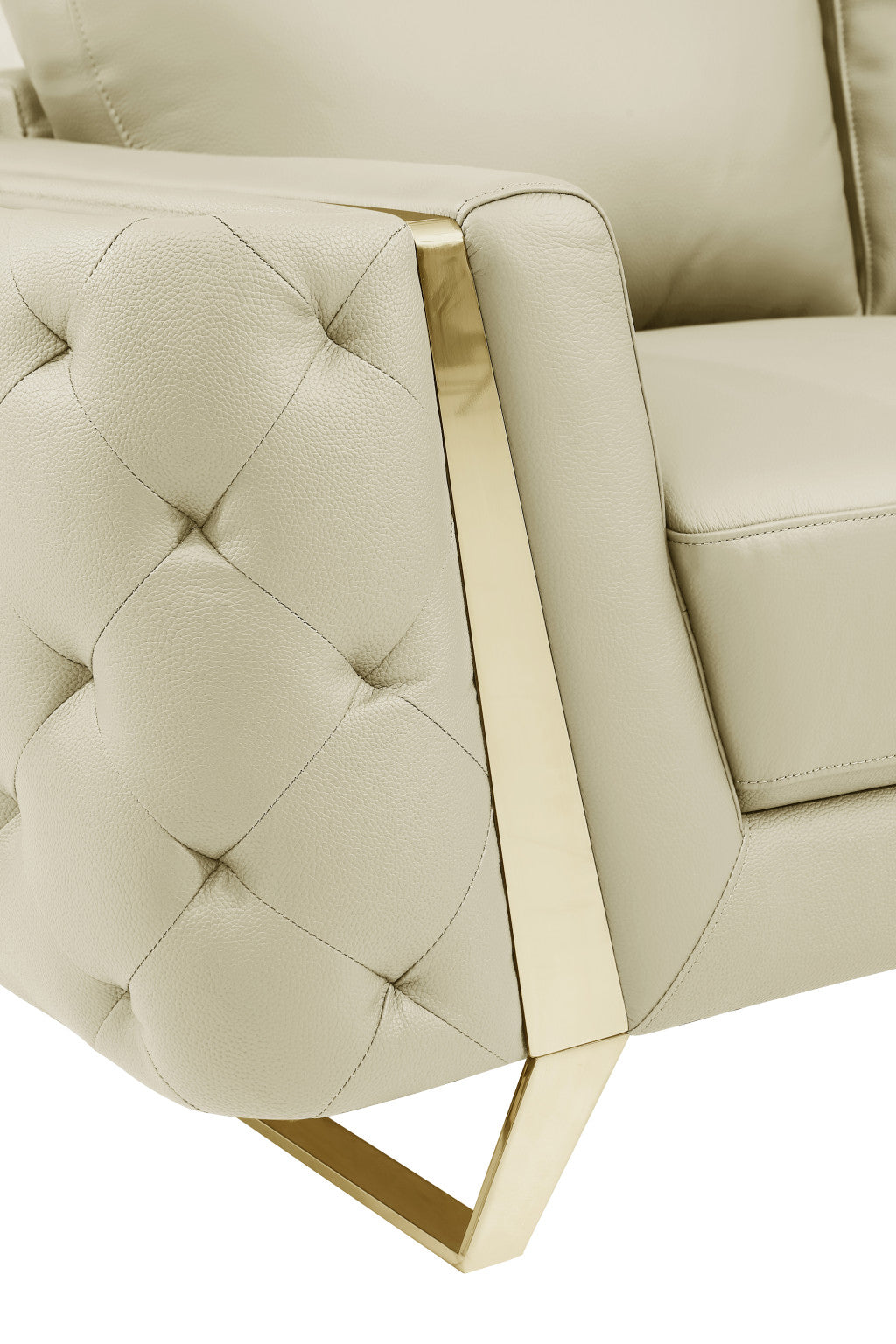 50" Beige and Silver Faux Leather Tufted Arm Chair