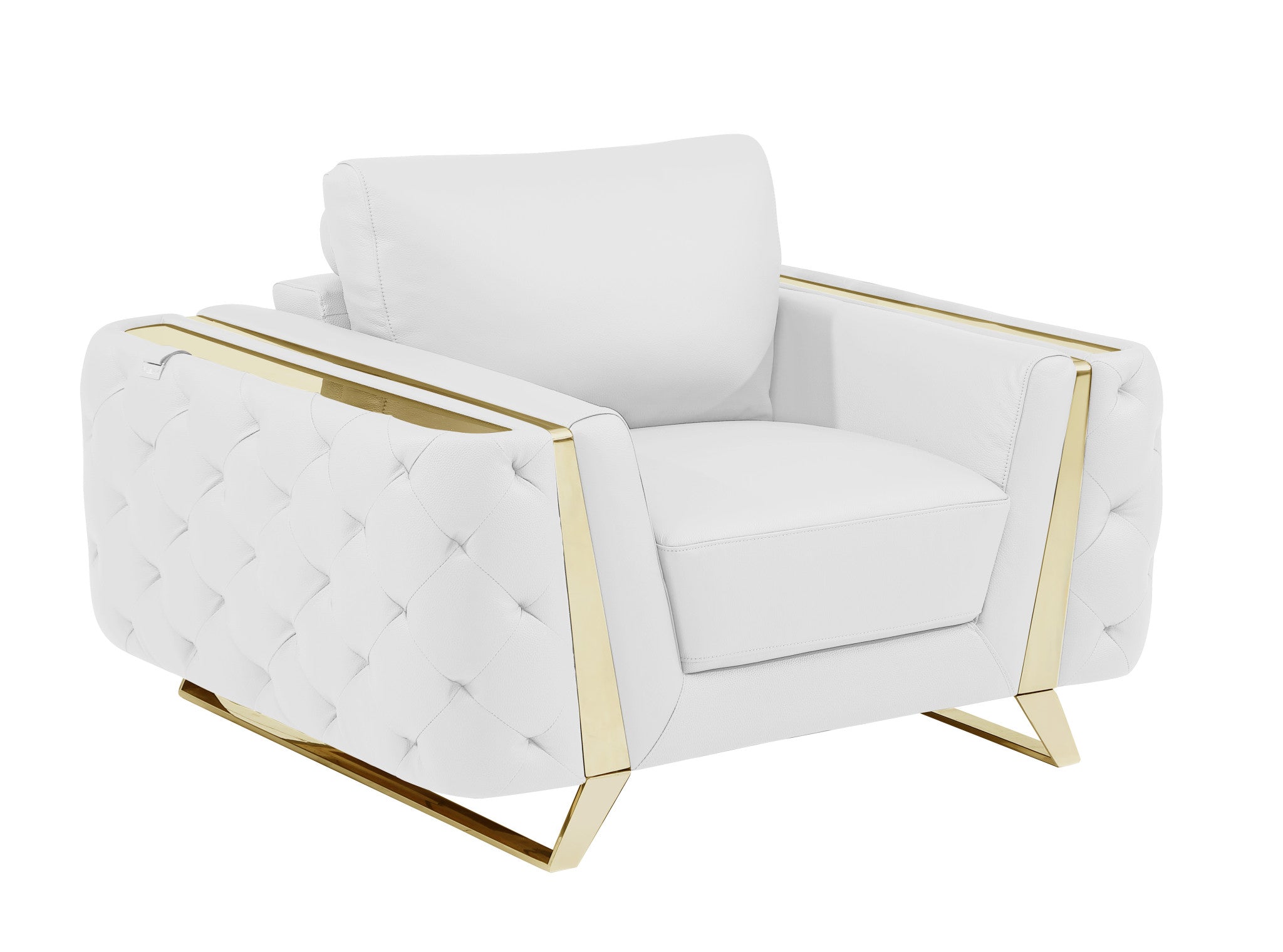 50" White and Gold Genuine Leather Chair Arm Chair