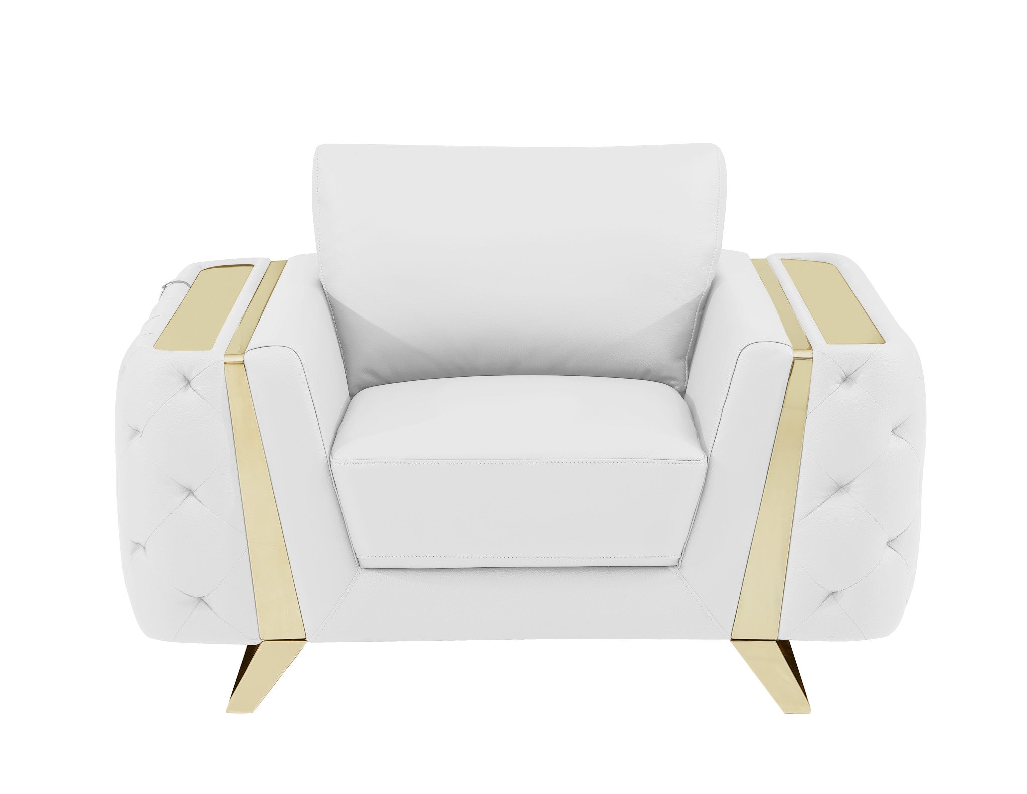 50" White and Gold Genuine Leather Chair Arm Chair