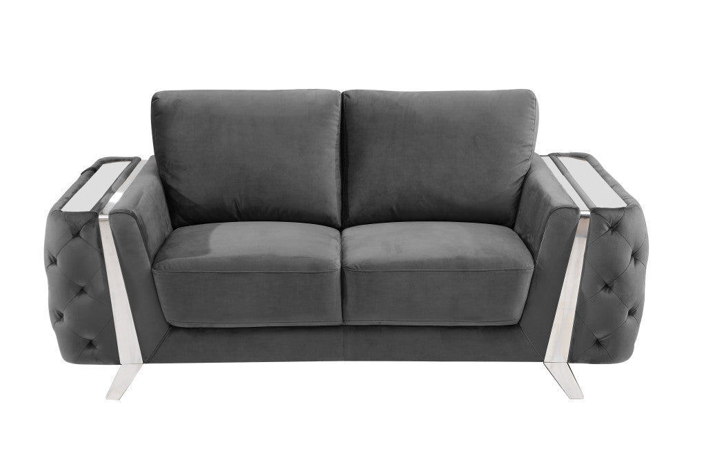 72" Dark Gray And Silver Velvet Love Seat