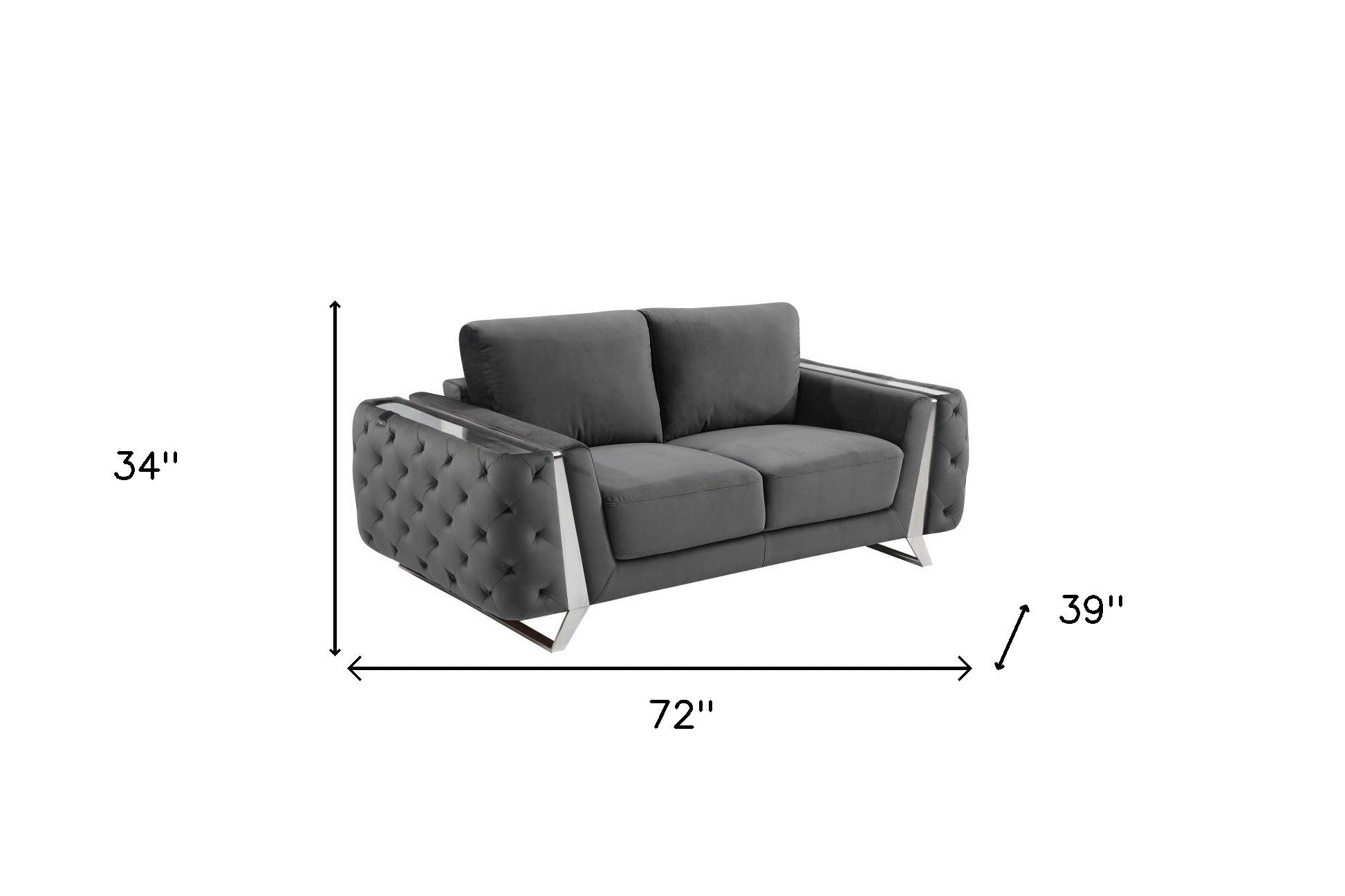 72" Dark Gray And Silver Velvet Love Seat