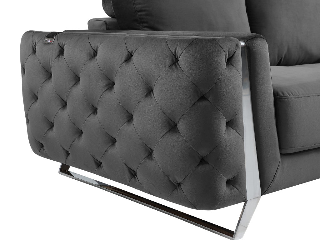 72" Dark Gray And Silver Velvet Love Seat