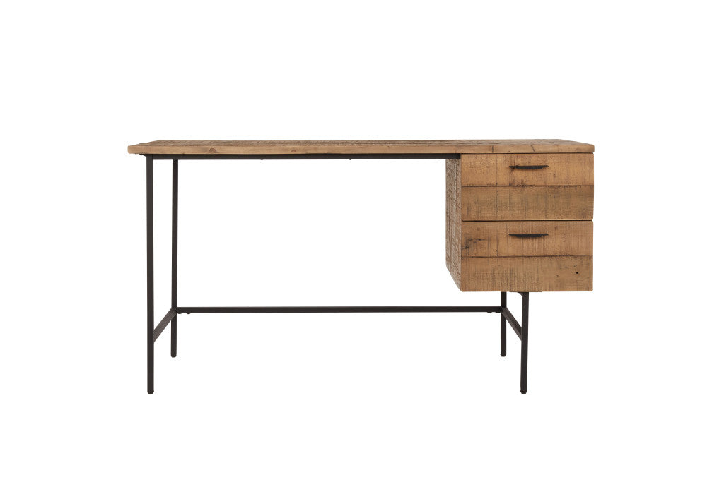 55" Brown and Black Solid Wood Writing Desk with Two Drawers