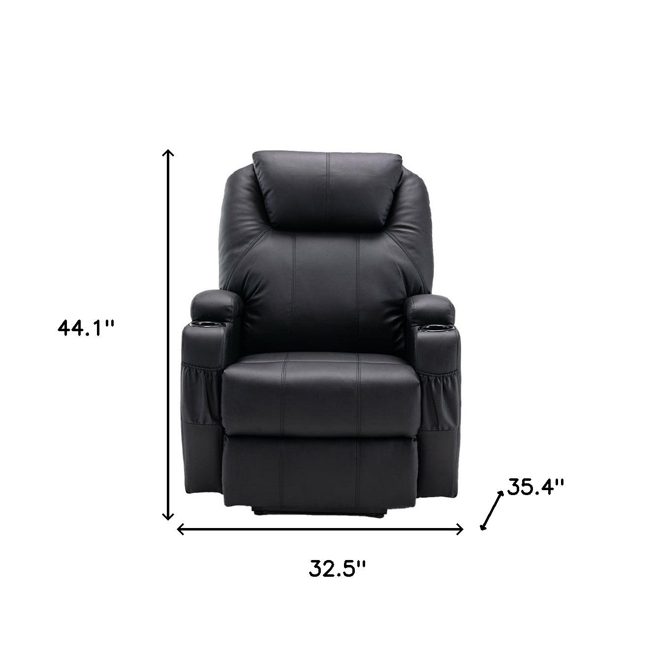 33" Black Faux Leather Power Heated Massge Lift Assist Recliner