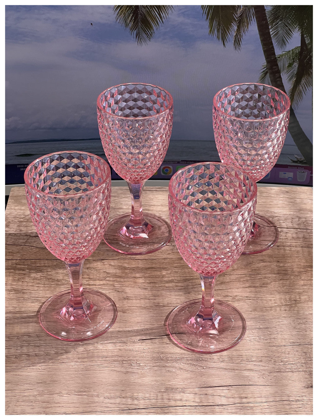 Set of Four Pink Diamond Acrylic Stemmed All Purpose Wine Glass